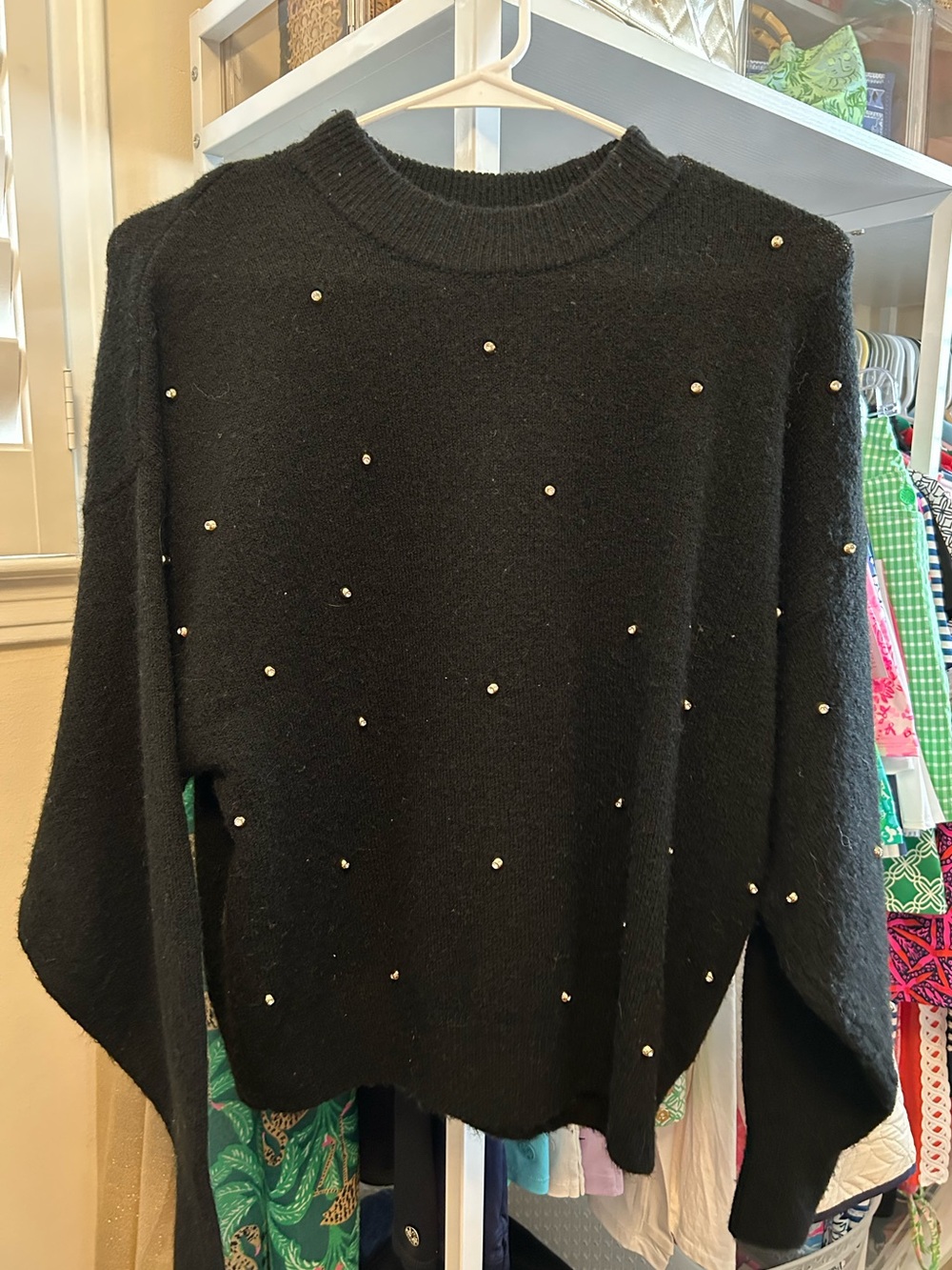 H&M Black Crewneck Sweater with Rhinestone Accents